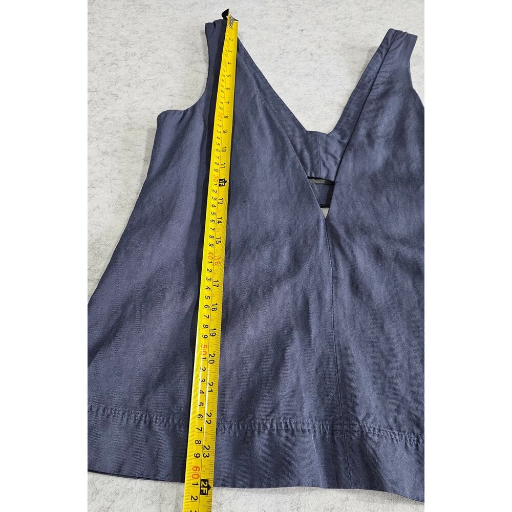 Reiss Emi Linen Blend V Neck Top, Ladder Cut Out Bars, Blue, Sz 2 - Picture 9 of 11
